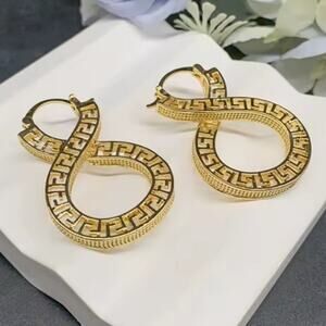 18k Gold Plated Hoop Earrings 2in. Byzantine Infinity Woman's Vtg Statement Gift